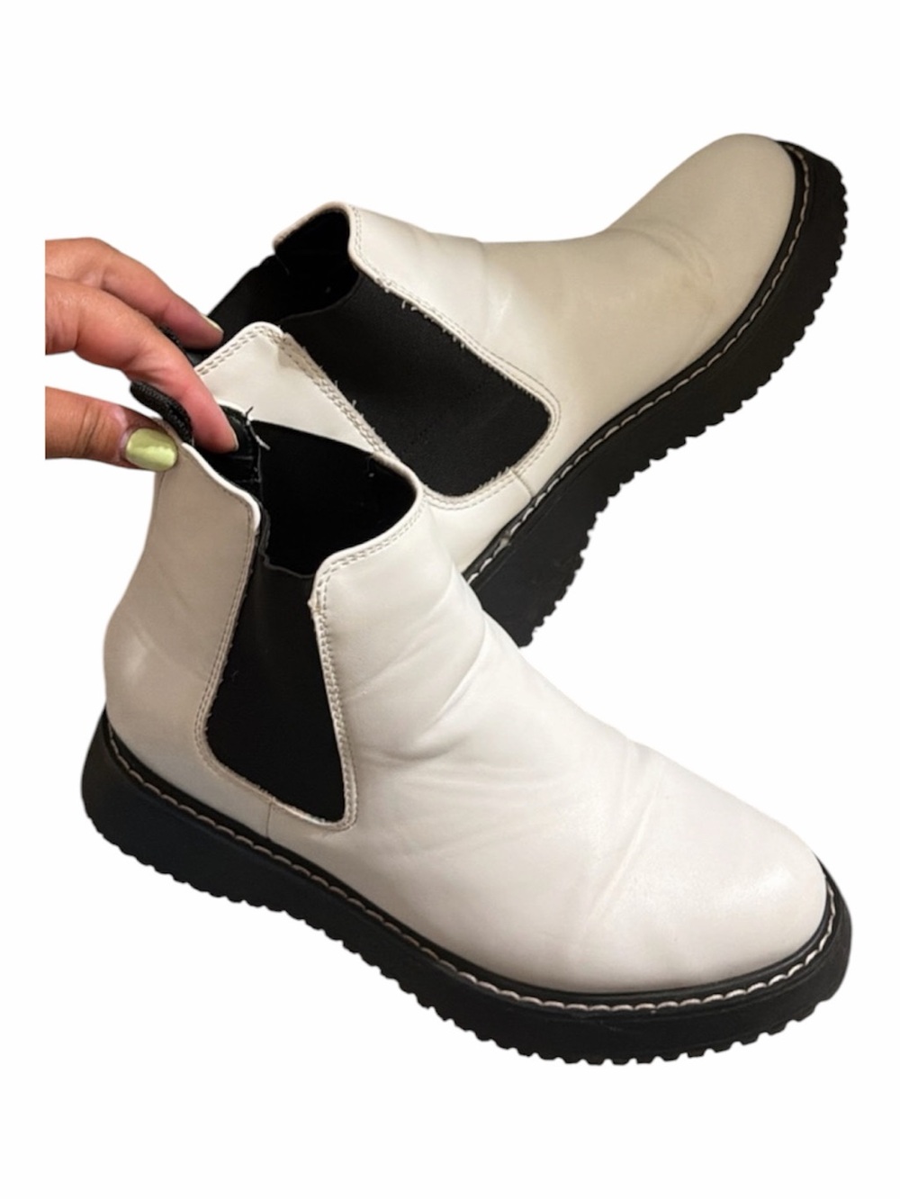 Madden Girl White Chelsea Ankle Boots with Black Elastic